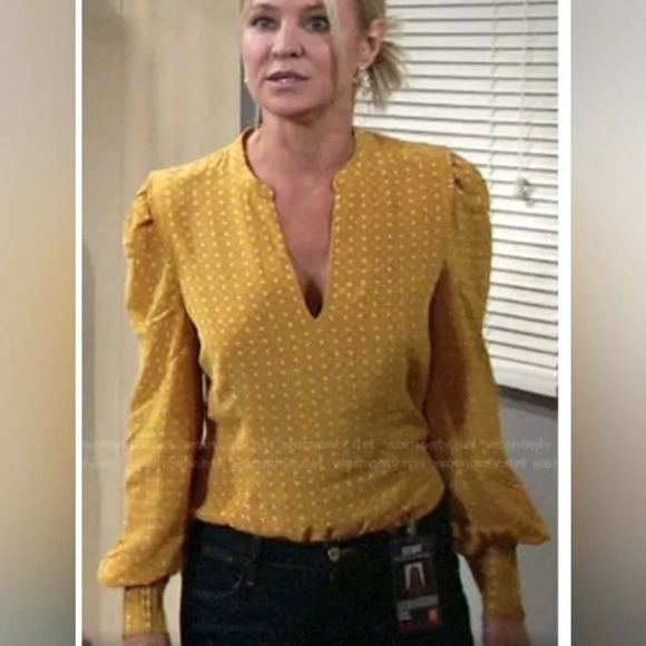 Joie Korina Star Printed Long Sleeve Blouse Women's Small Yellow As Seen On - Picture 2 of 11